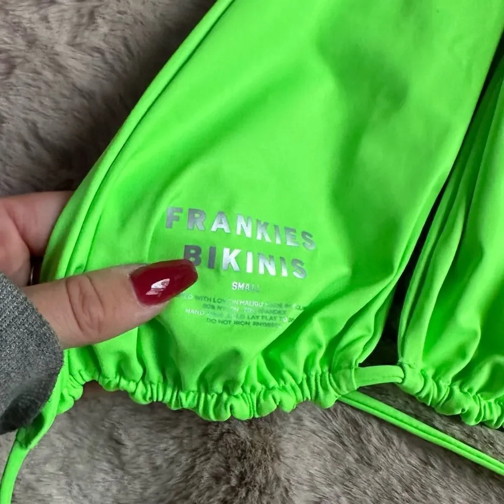 Frankies bikinis neon lime green wrap bikini top